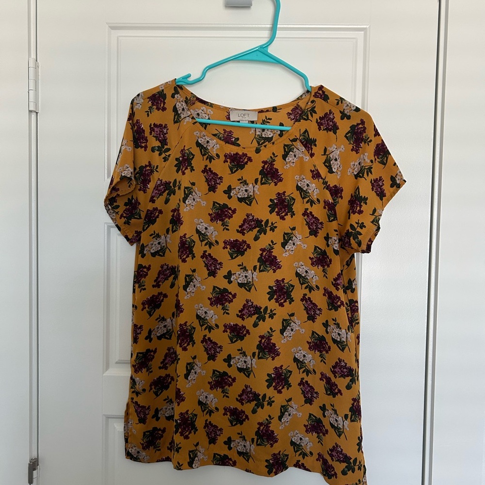 LOFT Mustard Floral Blouse